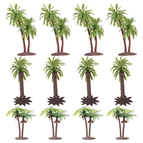 Toyvian 12 pcs Mini Coconut Palm Trees Artificial Coconut Palm Tree Models Miniature Tree Figurines for Fairy Garden Dollhouse Scenery Cake Decorating Tabletop Tropical Landscape