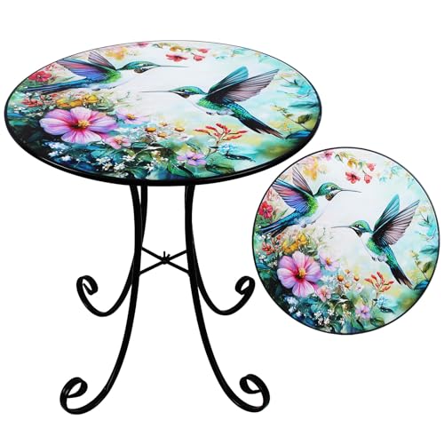 18" Hummingbird Outdoor Side Table | Flower Round Accent Table, Metal Indoor Small End Tables, Plant Stand Tables for Patio Yard Balcony Garden Bedside - color: Hummingbird-green