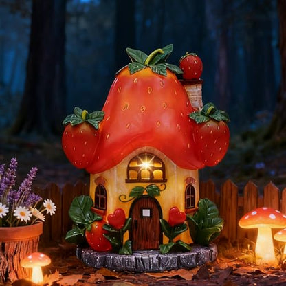 Solar Fairy Garden Houses - Fairy Outdoor Decor Strawberry Houses with Solar Light for Patio Balcony Yard,Lawn Ornament Perfect Garden Gift