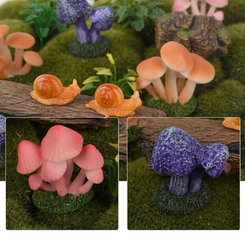 Miniature Resin Mushroom, Mini Snail Figurine Fairy Mushroom Figurines Miniature Fairy Garden Mushroom Decor for Micro Moss Landscape Statues Craft