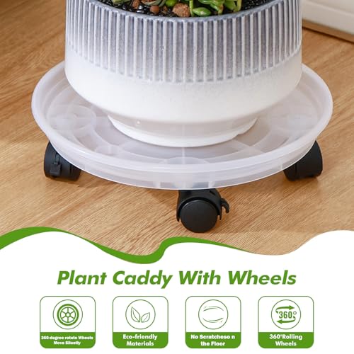 4 Packs Plant Caddy with Wheels 11.8" Plastic Rolling Plant Stands Heavy-duty Plant Dolly with Casters Indoor Outdoor Wheeled Plant Roller Base Large Planter Saucers Plant Mover - color: Clear white