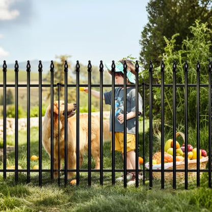 Thealyn 42" H x 12.5Ft Metal Garden Fence, Animal Barrier, 5 Panels - color: Black, size: 42″ H x 12.5 ft (5 Panels)