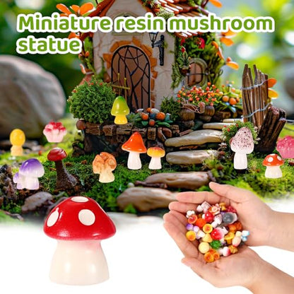 100pcs Mini Resin Mushrooms, 50 Style Tiny Small Fake Mushrooms Figurines Miniature Figures Trinkets Toy Decorations for Vase Filler Micro Landscape Mini Garden Dollhouse Terrarium Decor Accessories