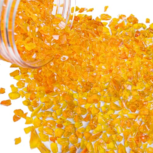 1.3 LB Crushed Glass Sand Broken Piece Stones for Resin Art, Crafts,Orange | Fall Vase Fillers Candle Holder Aquarium Decor Gravel,Terrarium Pebble Granules - color: Orange