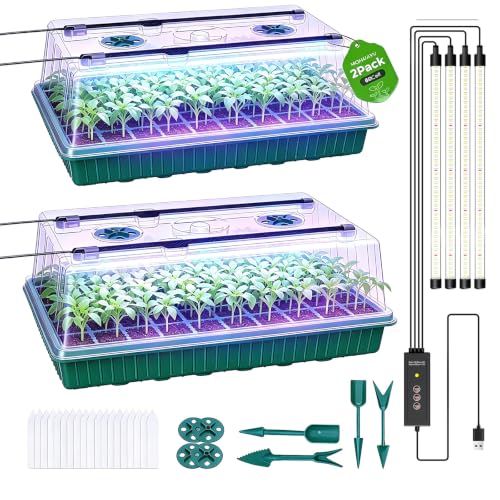 2 Pack Seed Starter Tray with Grow Light, 120-Cell Seedling Kit - size: 120 Cells