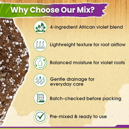 4in1 African Violet Potting Soil, Pre-Mixed & Ready to Use, 1 QRT | African Violet Soil Blend with Perlite, Coco Coir, Pumice & Pine Bark for Balanced Moisture, Root Airflow & Gentle Drainage - size: 1 Quart