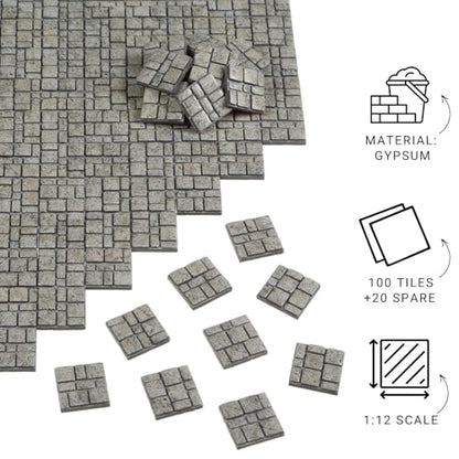 Dollhouse Miniature Paving Stones, Tiles for Modeling | Set of 50 pcs for Fairy Gardens and Tabletop Terrain, REDUCIO! - color: Weathered Stone