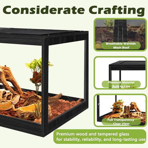 PROLEE 31 Gallon Bearded Dragon Tank, 24 x 16 x 16 Inch Tempered Glass Reptile Enclosure with Metal Mesh Top, Lockable Sliding Front Doors, Large Lizard and Snake Terrarium, Black - color: Black, size: 31 Gallon (24x15.5x15.5 Inch)