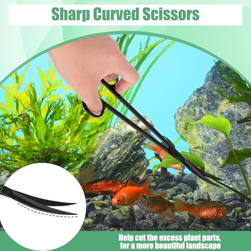 Aquarium Aquascape Tools Kit, 4 in 1 Anti-Rust Aquatic Plant Aquascaping Tool Stainless Steel Black Tweezers Scissors Spatula for Aquarium Tank Clean Fish Tank Aquascape Tools Sets (Black) - color: Black
