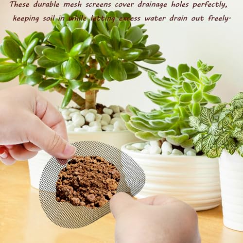 Mini Skater Plant Pot Mesh Drainage Screens Round Flower Pot Hole Cover Mesh Pads for Houseplant Outdoor Planters Succulents Bonsais Pots Eye Mesh Mats to Keeps Soil from Draining Out (50, 4 Inch)