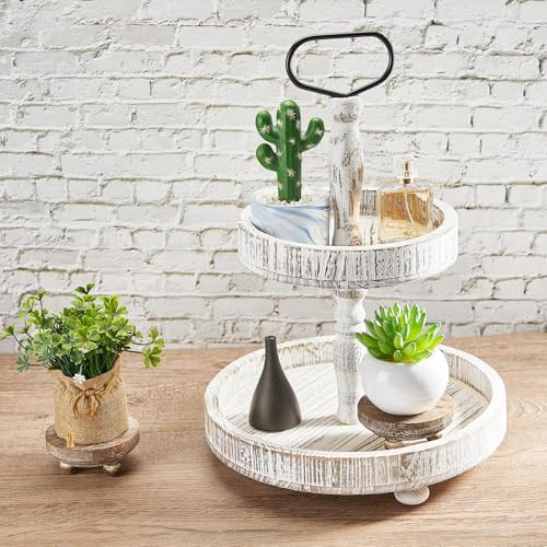 Yalikop Set of 2 Mini Wood Risers for Decor Round Wooden Riser Small Wooden Stool Display Stand Farmhouse Rustic Wood Pedestal for Plant Pot Tiered Tray Decor Cake Food Collection Display(Brown)