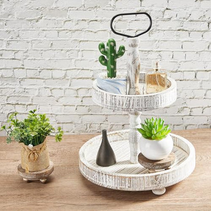 Yalikop Set of 2 Mini Wood Risers for Decor Round Wooden Riser Small Wooden Stool Display Stand Farmhouse Rustic Wood Pedestal for Plant Pot Tiered Tray Decor Cake Food Collection Display(Brown)