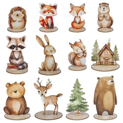12 Pack Woodland Animals Baby Shower Decorations, Kid Forest Happy Birthday Decoration Centerpieces for Tables Woodland Nursery Animal Decor Home Office Farmhouse