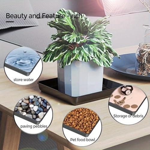 4 Pack 12 Inch Square Plant Saucer, Plant Drip Trays and Flower Pot Saucers, Plant Trays for Indoors No Holes, Plant Drainage Tray Saucers for Potted Plants (Black)