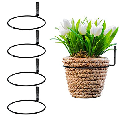 8 inch Flower Pot Holder Ring Wall Mounted Set of 4 Heavy Duty Metal Wall Plant Holder Plant Hanging Bracket Hanger for Outdoor/Indoor - size: 8 Inch