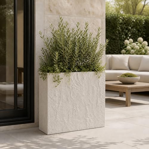 Rock Texture Rectangular Polystone Planter Box, White, 32.7 x 13 x 28.3 in - color: White