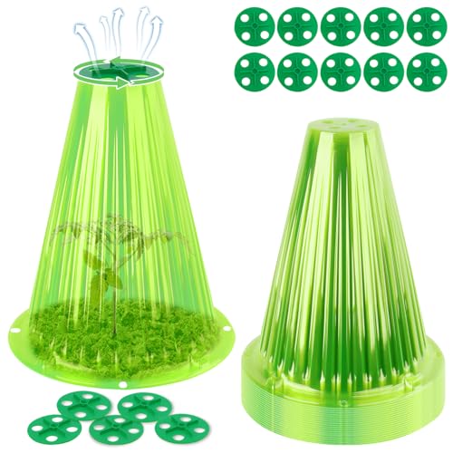 UQM 20 Pack Garden Cloches for Plants with Rotary Vent Cover Reusable | Bell Plant Protector Garden Protection from Animals Snails Birds Chickens Insect, 9.18" H X7.56 D (Green) - color: Green-20pc