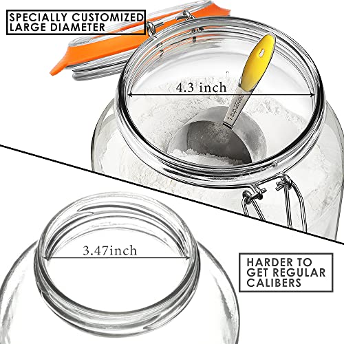 1 Gallon Glass Jars with Lids, 2 Pack Wide Mouth Mason Jars, 138 oz | Airtight Lids, Measurement Marks, Dishwasher Safe, Heavy-Duty Glass Storage Containers for Flour Sugar, Kitchen, Pantry