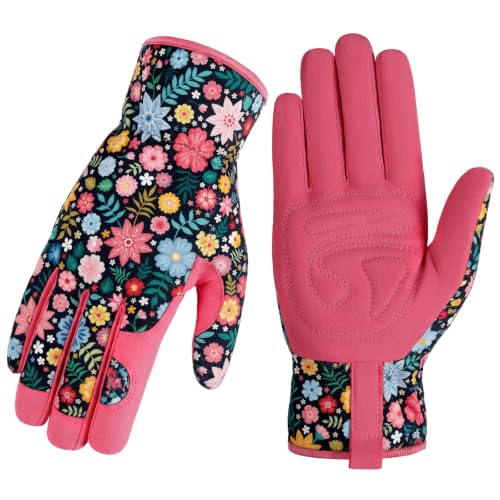 Gardening Gloves for Women, Breathable Leather Garden Gloves,Gardening Gift | Gardening Gift for Lady, Thorn-Proof Puncture-Resistant Work Gloves for Weeding, Digging, Planting Yard Farm and Outdoor Work - color: Pink - Flower