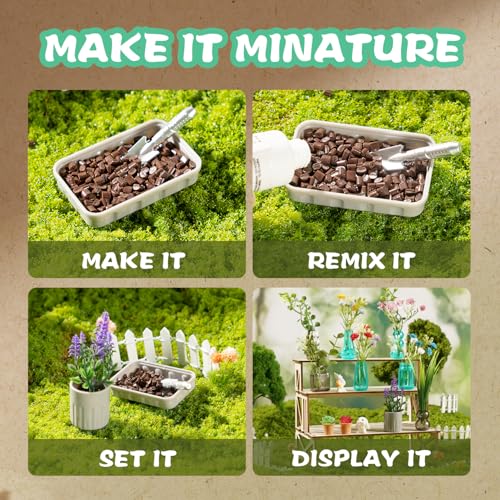 70 PCS Make It Miniature Nature Garden Plants Set - DIY Botanical Collectibles Craft Kit W/ Wood Display Stand - Tiny Paper Flower Bouquet, Succulents & Bonsai Decor - Creative Gift for Kids & Adults