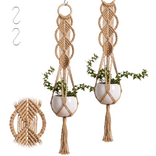 Shappy 2 Pack Boho Macrame Plant Hanger for Indoor | Large Hanging Planter Plant Holder Pot Hanger Hanging Basket Wall Planters, Plants Lover Gift for Indoor Garden - color: Jute Color, size: Style C