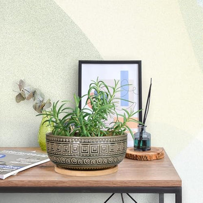 G EPGardening 8 Inch Ceramic Succulent Planter Pots Round Shallow Bonsai Planter Pot for Indoor Plants with Drainage and Bamboo Saucer Gray - color: Gray