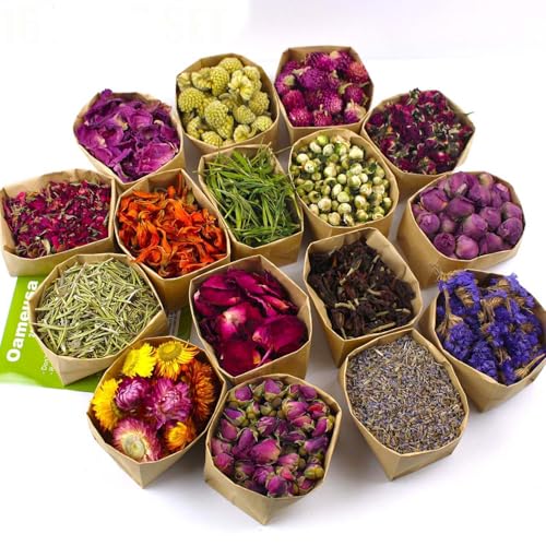 16 Bags Set Dried Flowers Artisan Dried Flower Kit - Candle Making Soap Making DIY Candel Flowers-,Lavender,Roseleaf,Pink Rose,Jasmine,Petal and More - color: Styleb 16 Bags*0.3oz