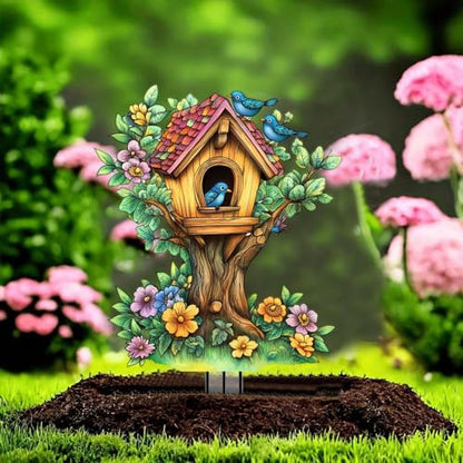House Garden Stakes Decor Yard Acrylic - 2D Spring Garden Acrylic Sign Decoration, Yard Art, Gift for Nature Lovers, for Indoor & Outdoor Flower Pots, Yard, Mini Gardens & Lawn (5.9”x5.9”) Y36