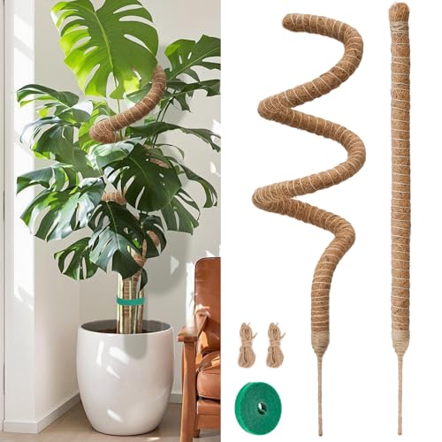 Moss Pole Monstera Plant Support 2 Pack 63 Inch Bendable Monstera Support | Moss Poles for Climbing Plant Extra Large Handmade Aluminum Plant Stakes Indoor Grow Upwards - size: 63 in (2 Pack)