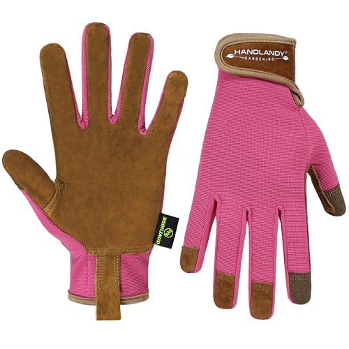 HANDLANDY Gardening Gloves for Women, Leather Garden Glove, Gardener Gift - color: Hot Pink, size: Small (Pack of 1)