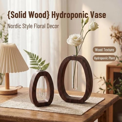 Walnut Wood Propagation Station Set of 3 Hydroponic Test Tube Vases Solid Wood Frame Glass Test Tube Vase Plant Station with Glass Propagation Vases,for Home Office Desk Decor