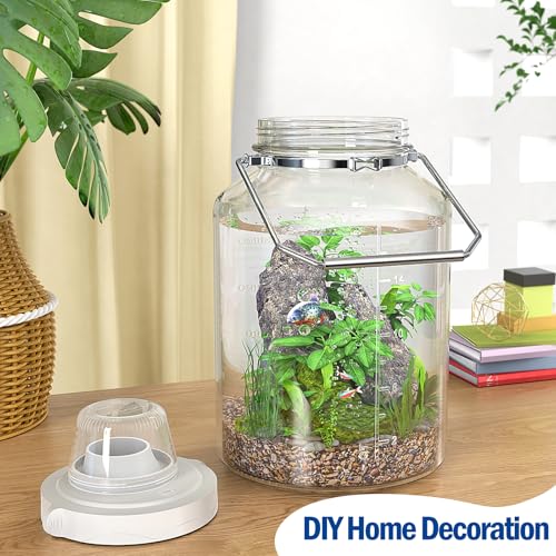 5 Gallon Glass Storage Jar with Airtight Lid, Stainless Steel Handles | 6.4" Wide Mouth, Quart & Liter Marks, Measuring Cup Included, Large Storage Container for Rice, Dog Food & Treats, Dry Food