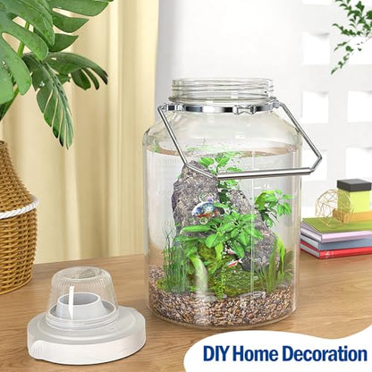 5 Gallon Glass Storage Jar with Airtight Lid, Stainless Steel Handles | 6.4" Wide Mouth, Quart & Liter Marks, Measuring Cup Included, Large Storage Container for Rice, Dog Food & Treats, Dry Food