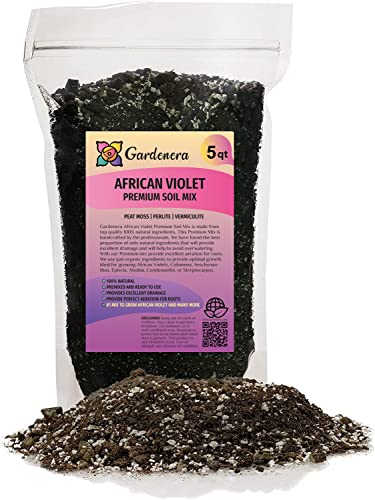 Premium African Violets and Gesneriad Premium Soil Mix by Gardenera - Horticultural Perlite (25%) + Vermiculite (25%) + Sphagnum Peat Moss (50%) - Made in USA - (5 Quart Bag) - color: AFRICAN VIOLETS SOIL, size: 5 Quart