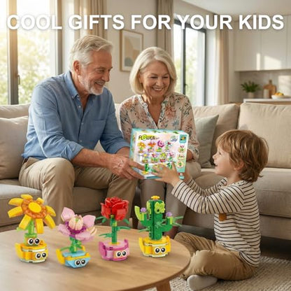 12-in-1 Flower Building Set, Botanical Collection Floral Decor Kit, Creative STEM Toy Christmas Birthday Easter Gift for Kids Girls Boys 6+ Years Old