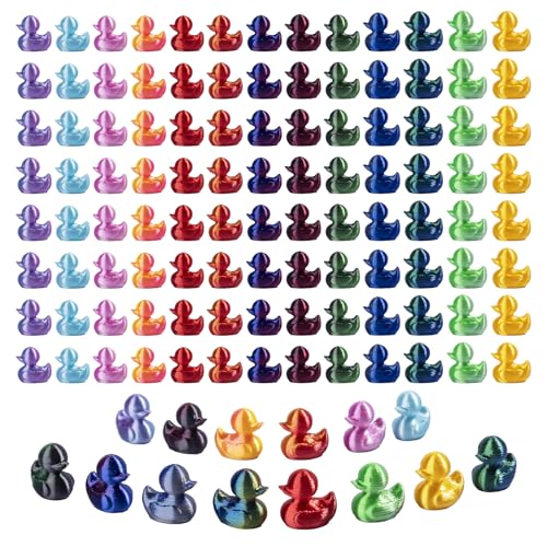 3D Printed 100pcs Mini Ducks Figurines - Anime ToysThemed Plastic Bulk Tiny Ducking Ornaments,Shiny Gradient Color for Potted Miniature Decoration Garden Dollhouse Cake Decoration - style: 3d ducks-100pc
