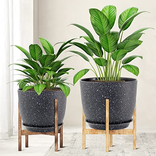 UOUZ 12/10/9 Large Modern Plant Pots, Plastic Planters with Drainage Holes and Saucers for Indoor Outdoor Plants Flowers, Black Speckles - color: Black Speckles