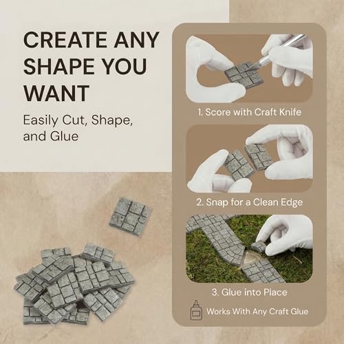 Dollhouse Miniature Paving Stones, Tiles for Modeling | Set of 50 pcs for Fairy Gardens and Tabletop Terrain, REDUCIO! - color: Weathered Stone
