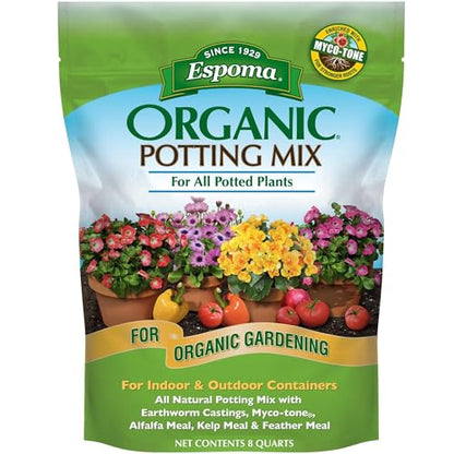 Espoma Organic Potting Soil Mix - All Natural Potting Mix For All Indoor & Outdoor Containers Including Herbs & Vegetables. For Organic Gardening, 8qt. bag. (Pack of 4) - style: Peat Moss,Potting Mix (Pack of 4)