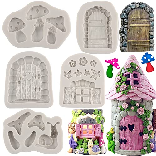 Sijiangmold Fairy Garden Door Silicone Mold Mushroom Fondant Mold Set of 5 - color: Style F