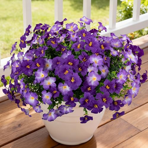 12 Bundles Artificial Flowers for Outdoors UV Resistant Fake Morning Glory - color: Purple,light Purple