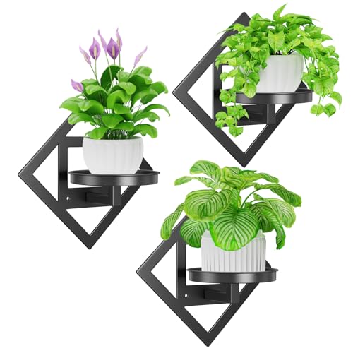 Metal Wall Plant Holder Flower Shelf 3Pcs Indoor Outdoor - color: Diamond shaped -3Pcs