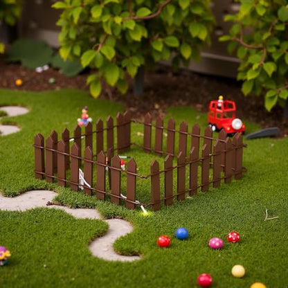 1Pc 35 Inches Brown Mini Fairy Garden Fence, Micro Landscape Miniature Ornaments for Dollhouse, Crafts, Diorama Project, Plant Pot DIY