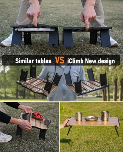 iClimb Ultralight Compact Mini Beach Picnic Folding Alu. Table with Carry Bag, Two Size (Black - S) - color: Black, size: Small