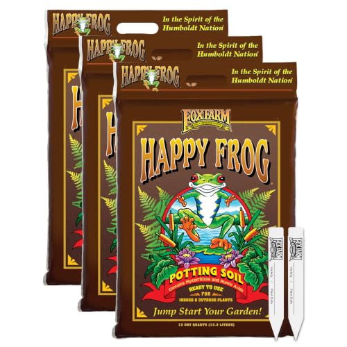 FoxFarm Happy Frog Potting Soil with 2 Plant Tags, 12 Quart (3 Pack) - size: 12qt + Tags (3 Pack)