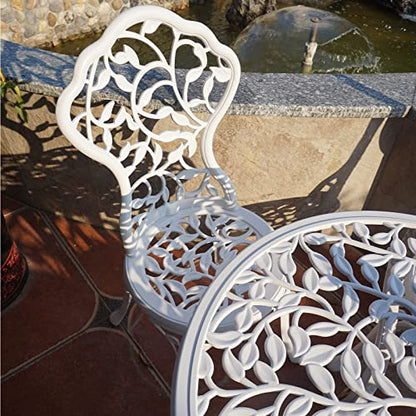 KAILI Patio Bistro Sets 3 Piece cast Aluminum Patio Furniture Outdoor Garden Metal Rust Proof Tables and Chairs White bisrto Set (Leaf-White) - style: leaf-white