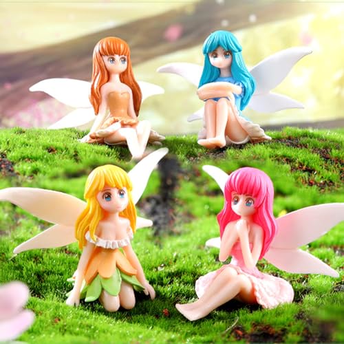 Mini Fairy Figurines Set, 4-Piece Fairy Garden Accessories, Gifts for Girls, Fairies Miniatures for Garden Decor, Birthday Cake Topper or Dashboard Ornaments - style: Fairies 4pcs