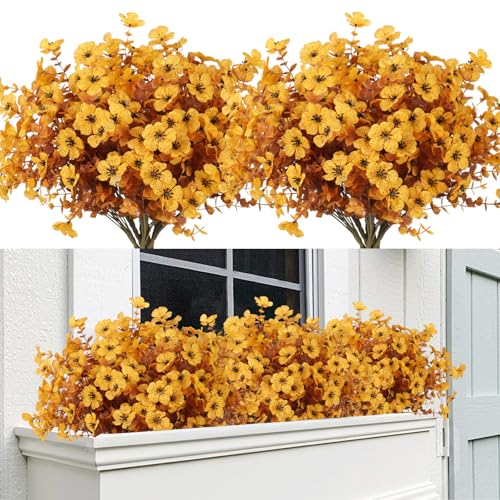 RECUTMS 12 Bundles Faux Mums Fake Fall Flowers Artificial Outdoor Plants - color: Eviolet Brown