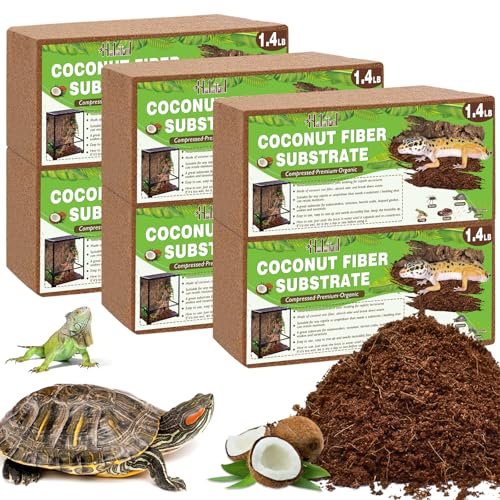 Halatool 6 Pack Compressed Coconut Fiber Substrate for Reptiles | Organic Coconut Substrate, Reptile Bedding for Tortoises, Geckos, Snakes, TLizards, Frogs, Hermit Crabs & Tarantulas - color: 6 pack