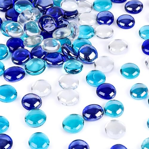 DOMESTAR 2 LB Mixed Blue Flat Glass Marbles, Glass Beads for Vases - color: Multi